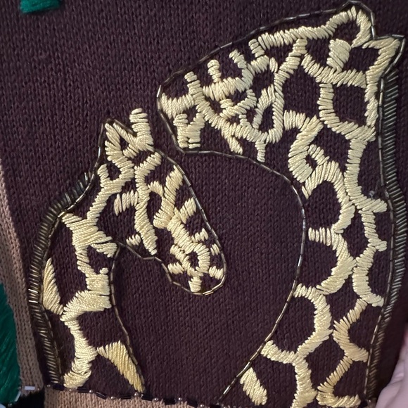 Victoria Jones VTG Jungle African Safari Animal Beaded Embroidered Sweater LG - Picture 4 of 15